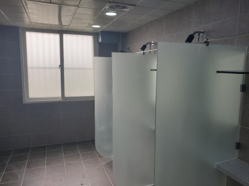 Shower rooms at the four dormitories at Kyungbuk College in Gyeongsangbuk-do, South Korea. The top t