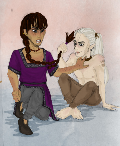 greymantleish:Celegorm teasing Caranthir for following Tatyarin traditions. Caranthir is unamused.