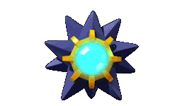 unfesant:  #121: Starmie - The Mysterious Pokémon &ldquo;It swims through water by spinning its star-shaped body as if it were a propeller on a ship. The core at the center of this pokémon’s body glows in seven colors.&rdquo; 