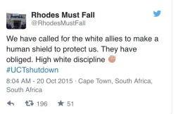 y-como-es-el:  sapphiredoves:  Dear White People,  THIS is how you ally. THIS is how you use your privilege to help us. THIS is how you earn our respect. The White college students in Cape Town, South Africa knew the police would not shoot or harm them