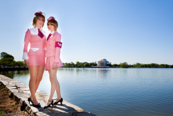 girlwhowearpantyhoseincosplay:  Two girls