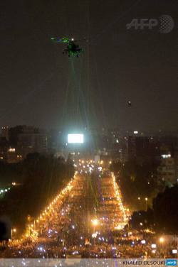 blog-anglophonic:  Protesters in Egypt, aiming laser pointers at police helicopters to render them useless. 