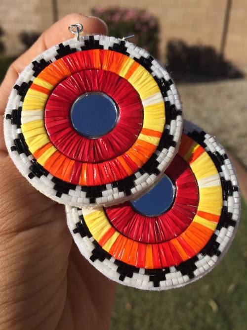 fyeahindigenousfashion:quilled and beaded earrings, Hummingbird Kisses Creations (Lakota)