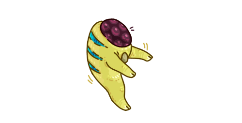 A baby houndeye trying to stand on its back leg and wobbling.