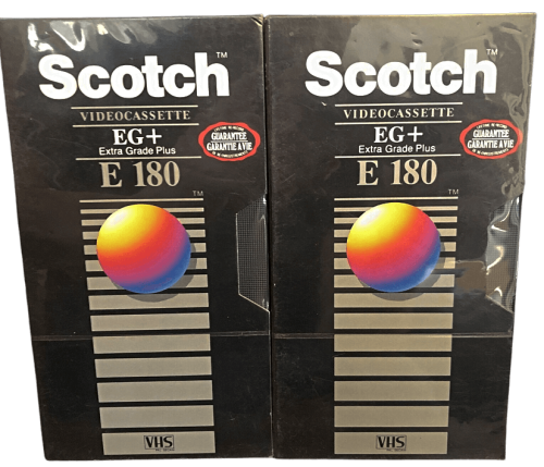 Scotch EG+ E180 blank VHS video cassettes “Re-record not fade away”