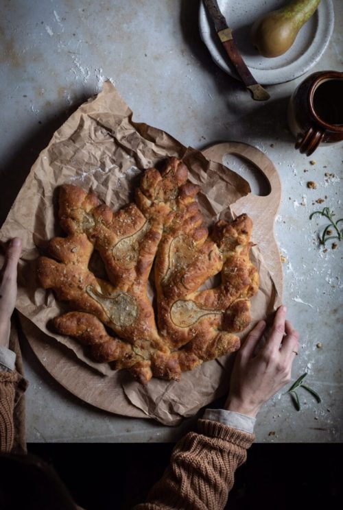 Autumn Leaf Fougasse With Parmesan, Pear, And Walnut By Twigg Studios