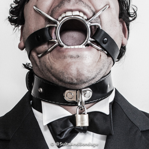Would you hold this for me?#SuitsAndBondage #spidergag #collared #dogcollar