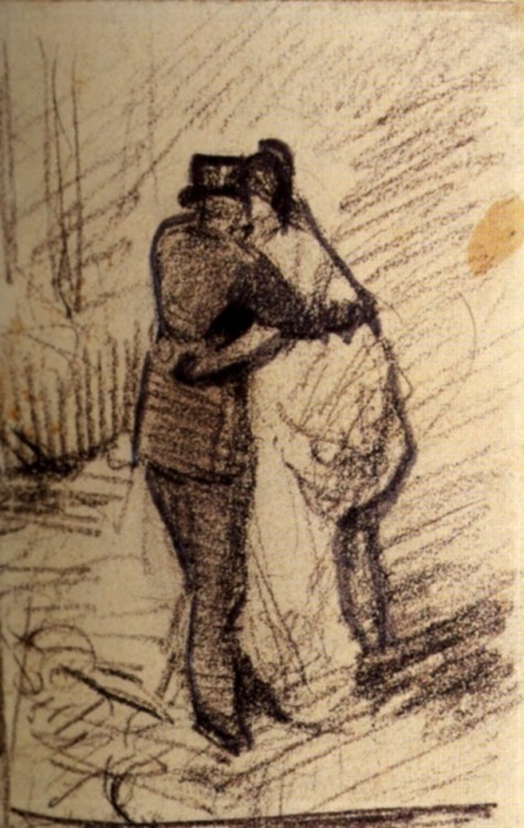 artist-vangogh:  A Man and a Woman Seen from the Back, 1886, Vincent van GoghMedium: chalk,paper