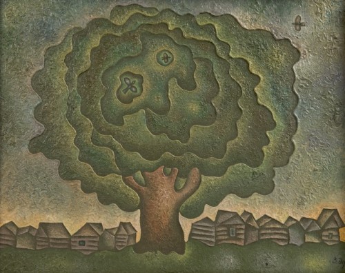 myfairynuffstuff:Edouard Zelenine (1938 - 2002) - Landscape with a Tree. Oil on board.