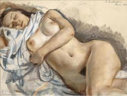 lanangon:  nudiarist: FINE ART PAINTING  Zinaida Serebriakova - Sleeping nude https://www.facebook.com/TheNudismAndNaturismDailyNews  