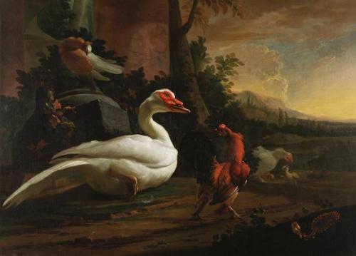 Muscovy Duck with Exotic Chickens and Dove, Abraham Busschop, late 17th century