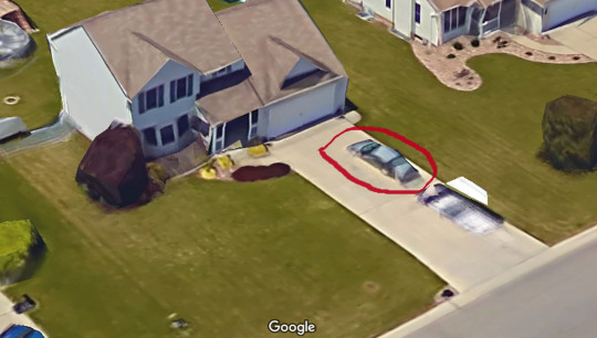 garbage-empress:  corporateaccount:  guitarbeard:  Hey guys check out this low poly model of my car from Google Earth  money saving tip for anyone needing 3d assets: build a house-sized model of any object in real life and google maps will make you a