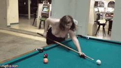 realamateursrbest:  Lucky for us this hot wife is loosing her clothes at a game of strip pool. So glad she is willing to show her big tits off for the camera man in public!