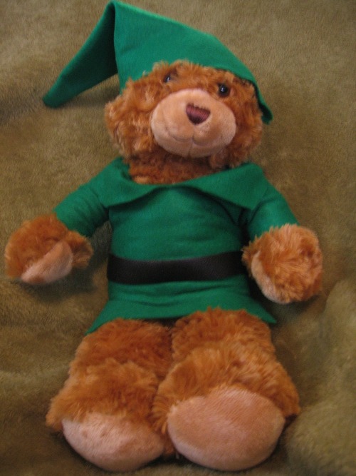 So I found green felt last night and one of my old build a bears so I did a thing