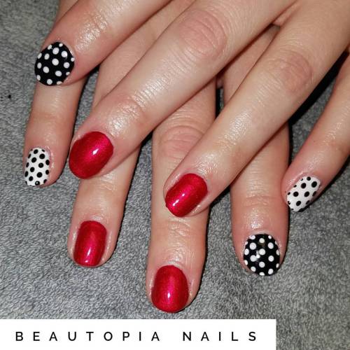 Classic red and white and black polka dots #nails #nailart #nailstagram #nailartofinstagram #cnd #cn