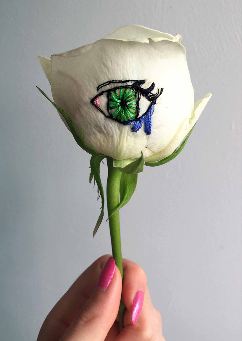 culturenlifestyle: Messages Scrawled With Thread and Needle On Roses Artist and embroidery