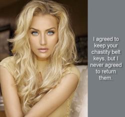 femdomsrule:  I never agreed to give back the chastity keys. Never. 