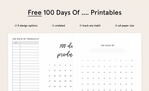 Free 100 & 30 Days of Productivity TemplatesI updated my tracking printables with a few addition