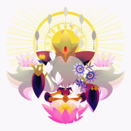 mmn2:Pokemon × Language of Flowers -Ⅴ-Mega Alakazam × lotus, white magnolia, passion flower, Amur ad