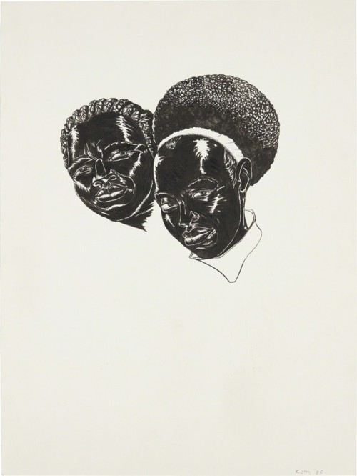 Kerry James Marshall, Drawing (Two Heads) (Study for Vignette), 2005, ink on board, 20 x 15 in.