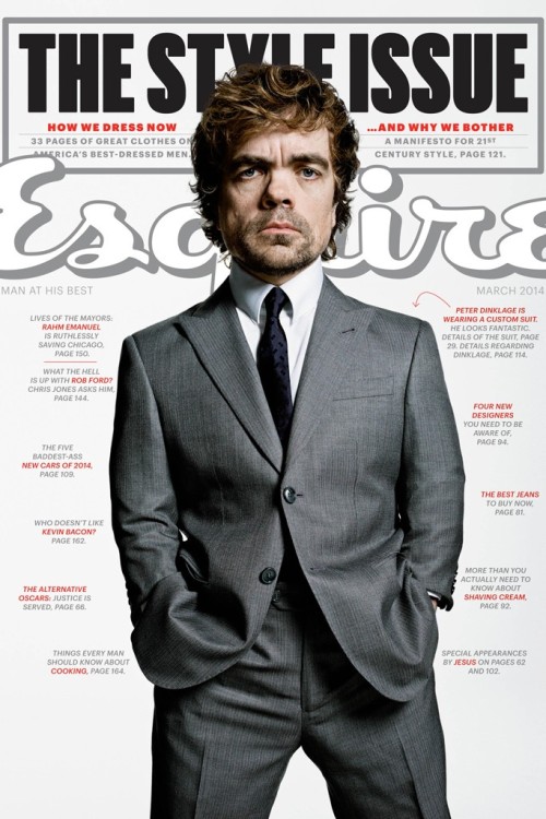 womensweardaily:Esquire Taps Peter Dinklage for March CoverCourtesy PhotoFor its spring style issue,