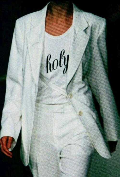 vroomheid:  Ann Demeulemeester spring / summer 1998 For Spring ’98, Ann posed the question: “I wanted a tank top and shirt, but thought I am not designing anything, the pieces exist, I am being a stylist and not doing my job. So I took it a step further