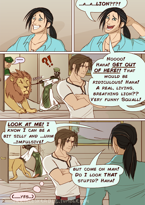 skribleskrable:  Ah I can’t believe I managed to finish this AND color it aswell! Happy birthday Squall! I’m uploading it a bit early as I’m away tomorrow! Also big thanks to emeraldlatias who read through the comic for me!