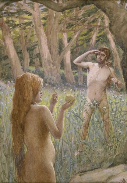 artist-tissot: Adam Is Tempted by Eve, James Tissot Medium: gouache,boardwww.wikiart.org/en/