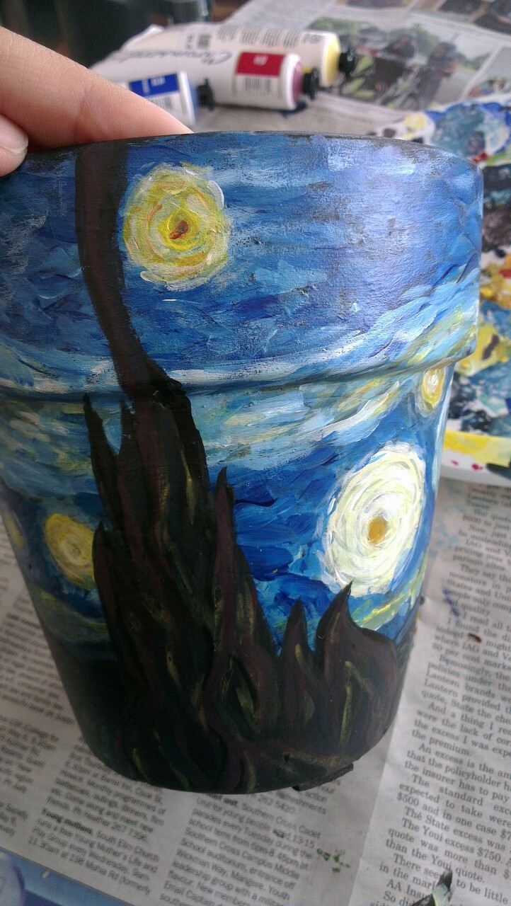 dela-cruz:  painted the starry night on a terracotta pot. i can’t wait to put my