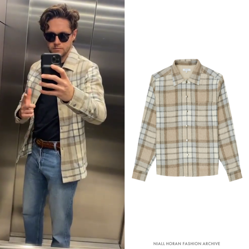 Niall on Instagram | November 2, 2020Reiss ‘Lyra’ Checked Press Stud Overshirt in Oatmeal ($230)