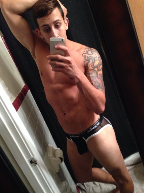 boymeetsworld1:  #jockstrap #fitness #tattoos #collegeboy