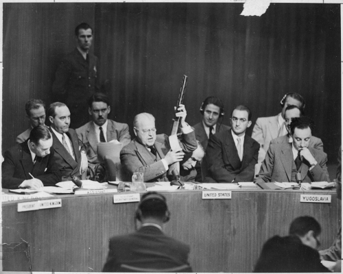 todaysdocument: At United Nations Security Council, Warren Austin, U.S. delegate, holds Russian-made