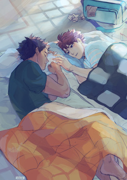 viria:  Hey hey hey! I can finally post the full version of my piece for Kami’s iwaoi zine! Do you think it’s painful to keep pining for your best friend thinking it’s unrequited?  