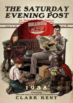 randomologie:  Norman Rockwell inspired DC Comics art prints. http://geekologie.com/2014/10/dc-comic-superheros-and-villains-in-the.php