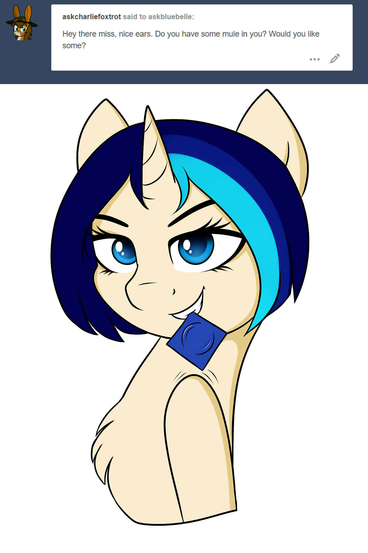 askbluebelle: thanks, no, yes. @askcharliefoxtrot  x: