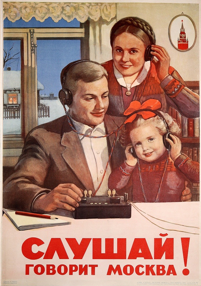 sovietpostcards:
“ “Listen! Moscow is speaking.” Poster by V. Govorkov (USSR, 1949).
”