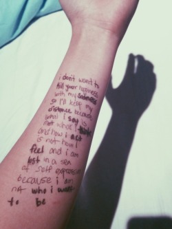 unwhined:  &ldquo;i don’t want to kill your happiness with my sadness so I’ll keep my distance because what i say is not what i think and how i act is not how i feel and i am lost in a sea of self expression because i am not who i want to be&rdquo;