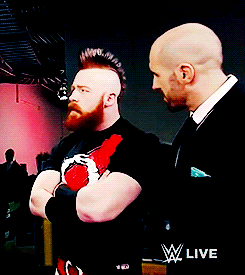 littledozerbaby:Cesaro trying to calm Sheamus down 😊