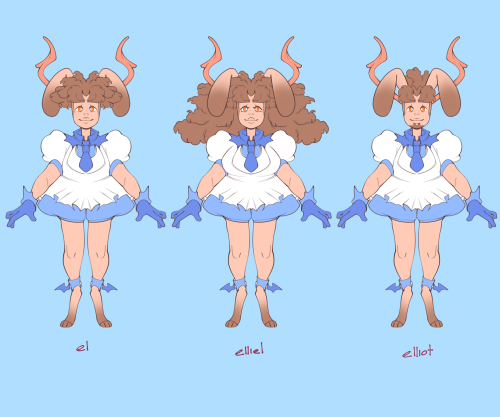 creepiecrawlie-dev:Completed concept designs of El, the game’s protagonist, in their maid outf