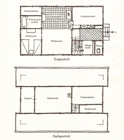 vintagehomeplans:Germany, 1927: House “Berghütte”A wooden house with entrance 