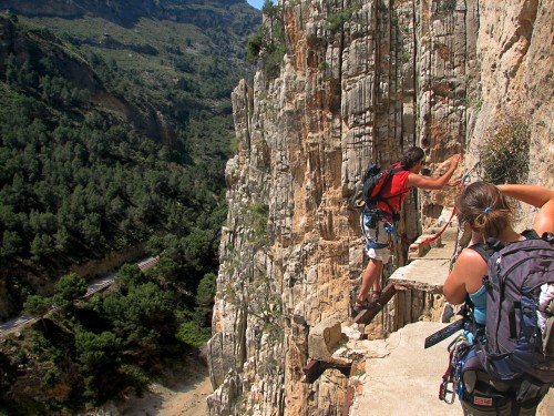 sixpenceee:El Caminito del Rey is a walkway, pinned along the steep walls of a gorge in El Chorro, S