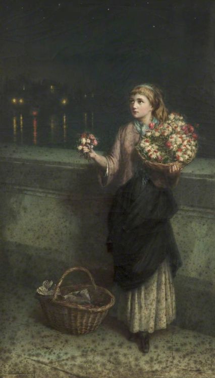 ~A FlowerSeller on London Bridge~AugustusEdwin Mulready (1844~1905)Bury ArtMuseum