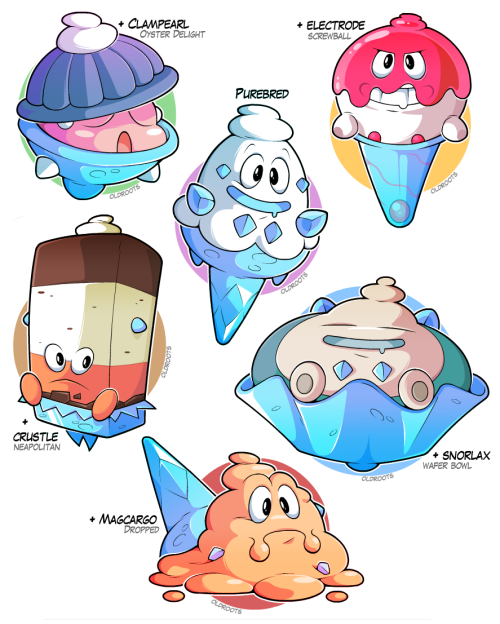 mattmurloc:  oldroots:  It took forever, but here are some Pokemon variants of Vanillish i’ve been working on! I was gonna do more but I’ve run out of steam working on them hahah  @timetravelbackflip 