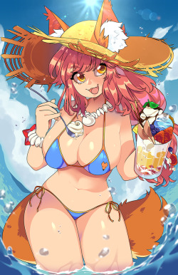 sugaryrainbow: Swimsuit Lancer Tamamo print 🌴🍺✨   Twitter | Tip Jar ✨    