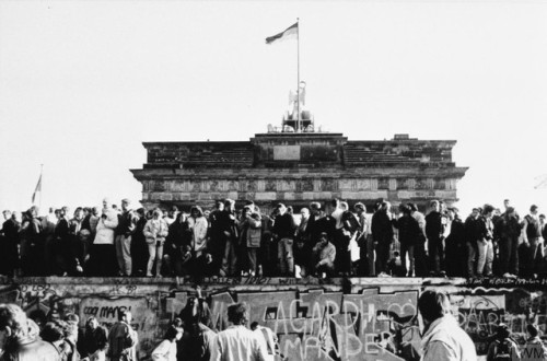 East and West Berlins celebrate the lifting of travel restrictions on East Germans on top of the Ber