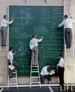 spaceexp:Nasa Scientists posing with calculations in 1961 via reddit