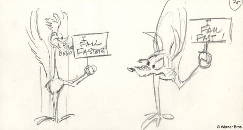 Wile E. Coyote and Road Runner drawings by Chuck Jones.