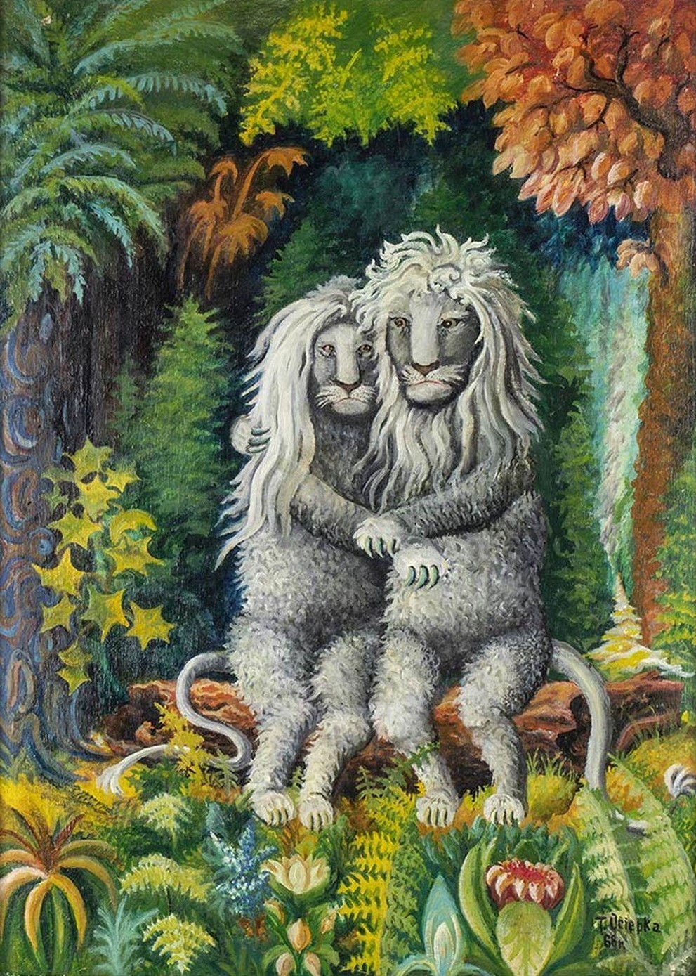 Teofil Ociepka (1891-1978) — The Lions [oil on canvas, 1968]