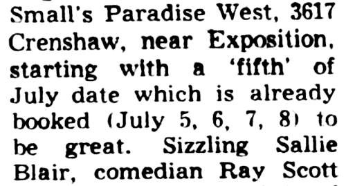 oldshowbiz:Forgotten comedian Ray Scott was a regular at Small’s Paradise West