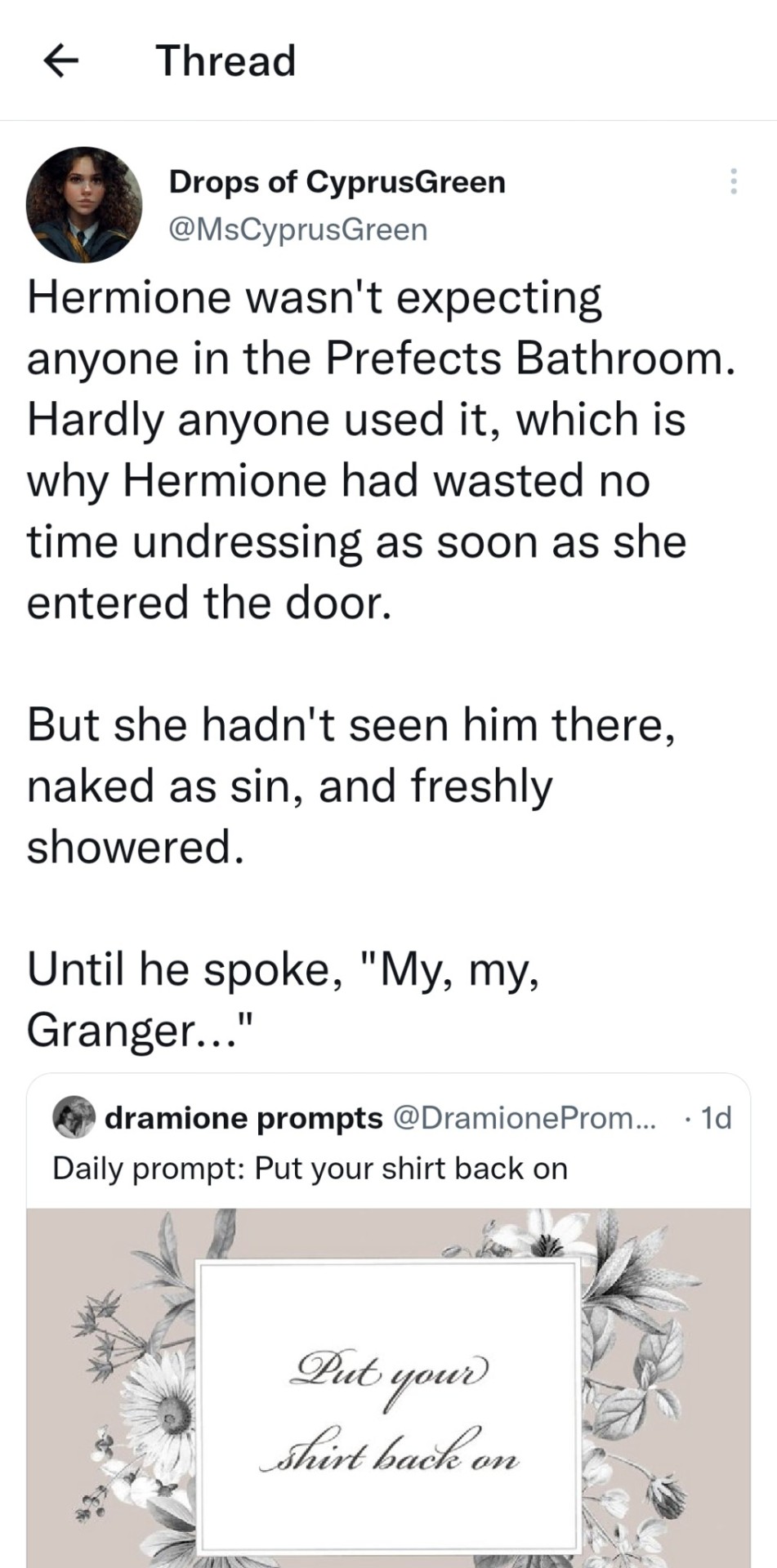 dramione prompts on X: Bonus prompt: What does 'NSFW' mean?   / X